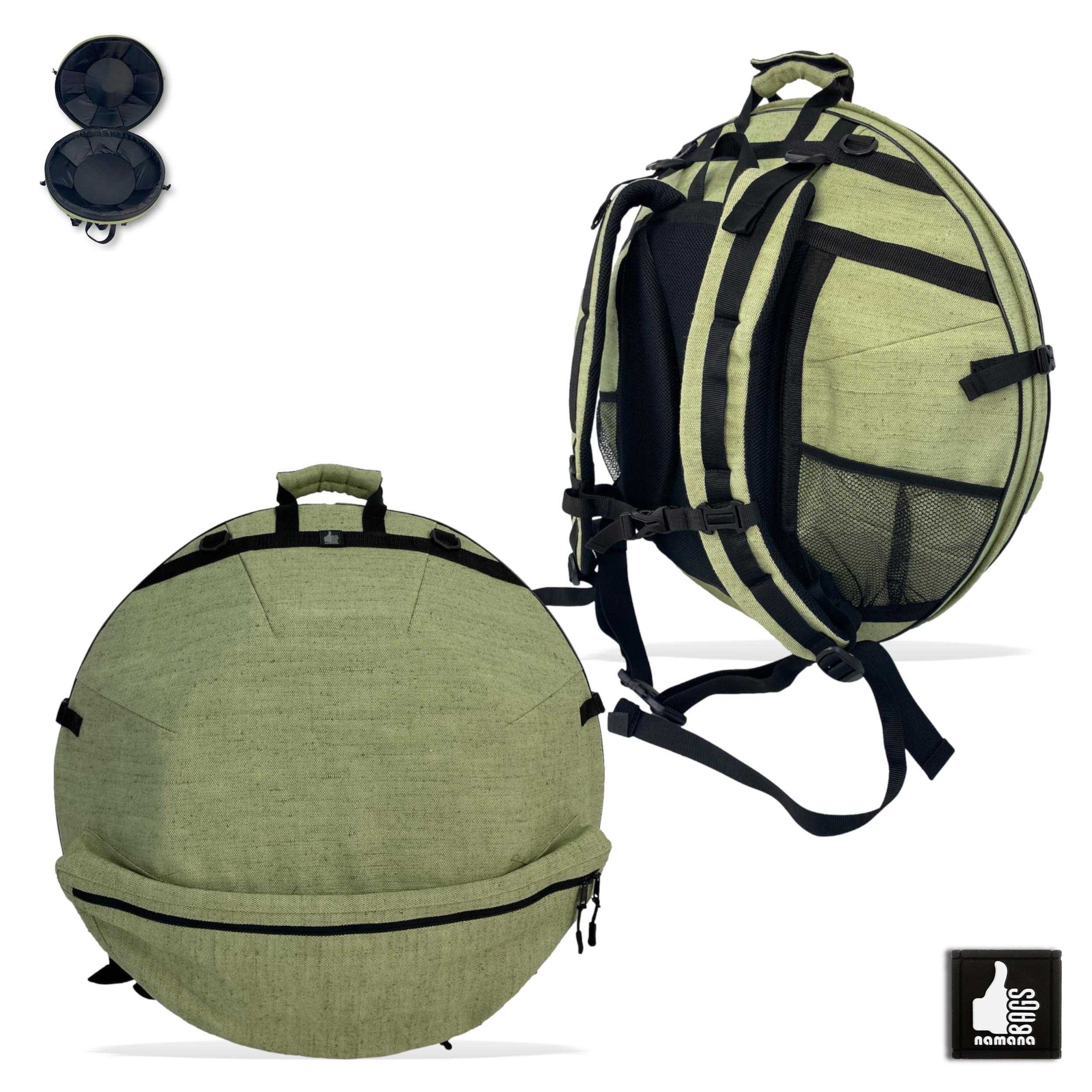 ST-H03 Handpan backpack • armored case • orthopedic back • bottom pocket • mesh pockets • light green sailcloth | EU