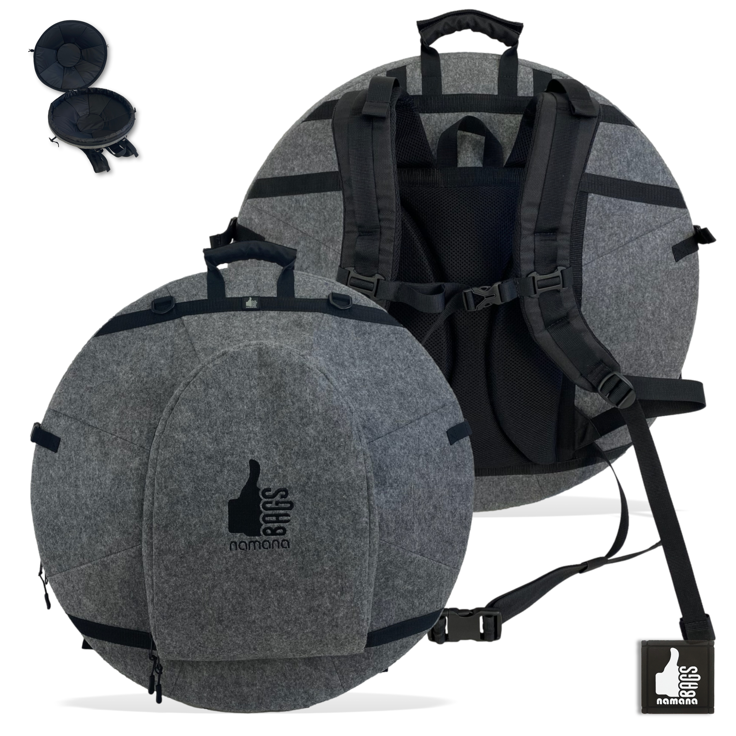 ST-H01 Handpan backpack • case • orthopedic back • vertical pocket • grey felt  | UA