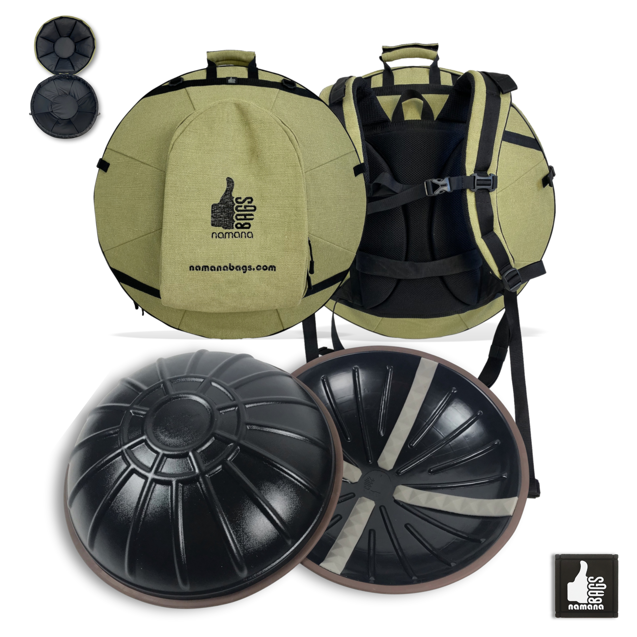 ST-H01+2NamaShells Handpan backpack • hard case • orthopedic back • vertical pocket • travel strap • sailcloth | EU